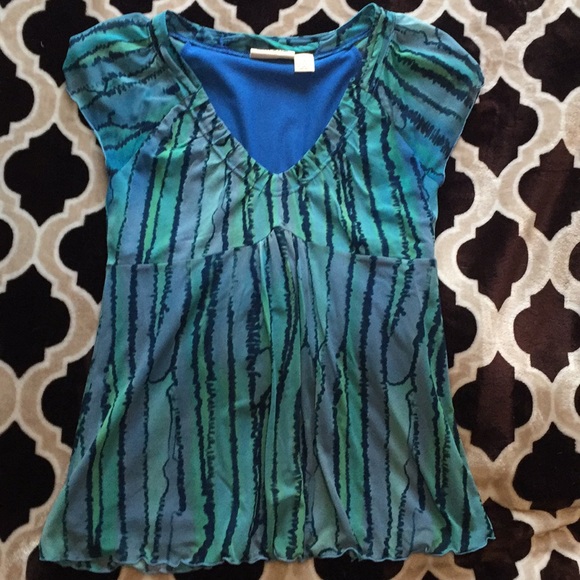 Dkny Tops - DKNY jeans teal/navy watercolor M babydoll top